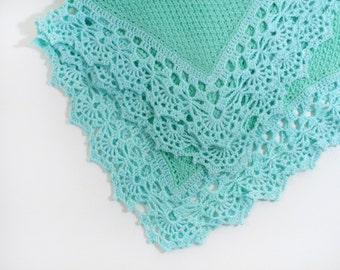 Crochet Lace Baby Blanket, Knitted Baby Blanket, Aqua Blue and Mint Green Blanket, Mohair Blanket, Shower Gift, Gift for Baby, Lap Blanket.
