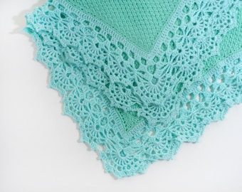 Crochet Lace Baby Blanket, Knitted Baby Blanket, Aqua Blue and Mint Green Blanket, Mohair Blanket, Shower Gift, Gift for Baby, Lap Blanket.