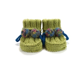 Knitted Baby Booties - Green, 0 - 6 months