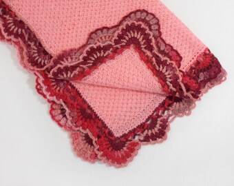 Crochet Lace Baby Blanket, Knitted Baby Blanket, Pink Red Tones, Mohair Blanket, Shower gift, Shaded Yarn Blanket, Warm Fuzzy Baby Blanket.