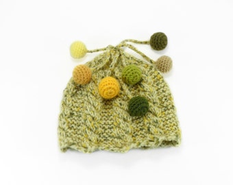 Hand Knitted Baby Hat - Yellow Green, 0 - 6 months