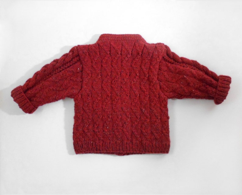 Hand Knitted Baby Cardigan Coat and Hat Hand Knit Baby Sweater Cable Knit Baby Jacket Chunky Knit Baby Sweater Winter Red, 3 years image 4