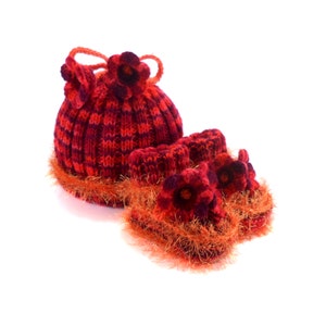 Knitted Baby Hat and Booties Red and Orange, 3 9 month image 2