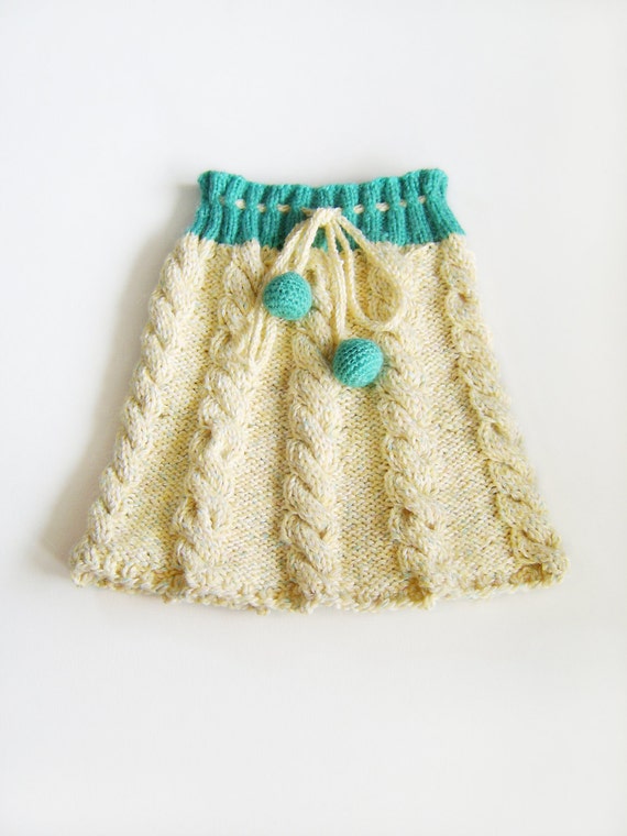 Items similar to Hand Knitted Skirt Pastel Yellow and Green on Etsy