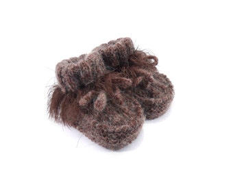 Hand Knitted Baby Booties - Brown, 3 - 6 months