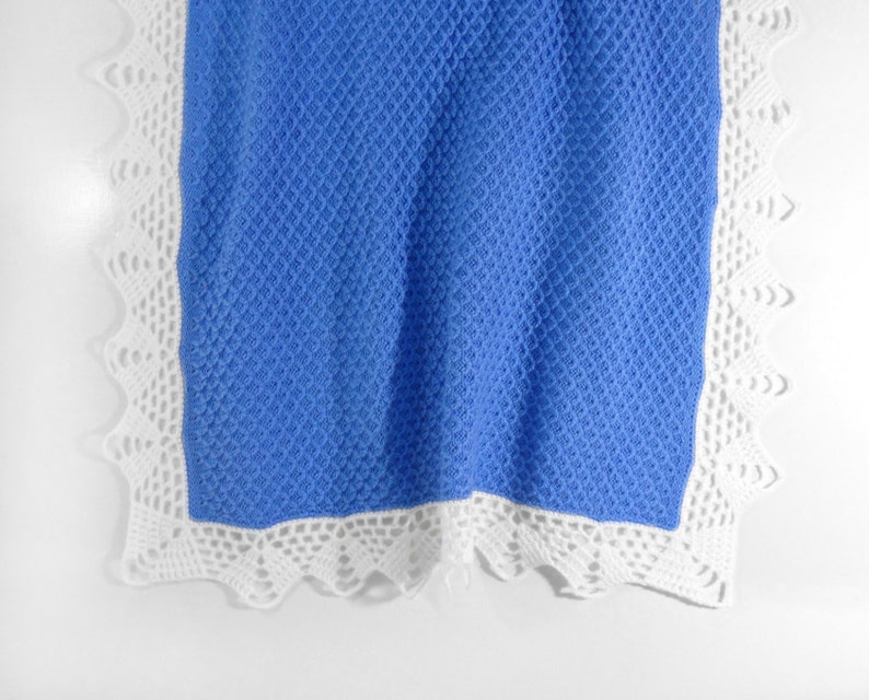 Knitted Baby Blanket Blue and White Etsy