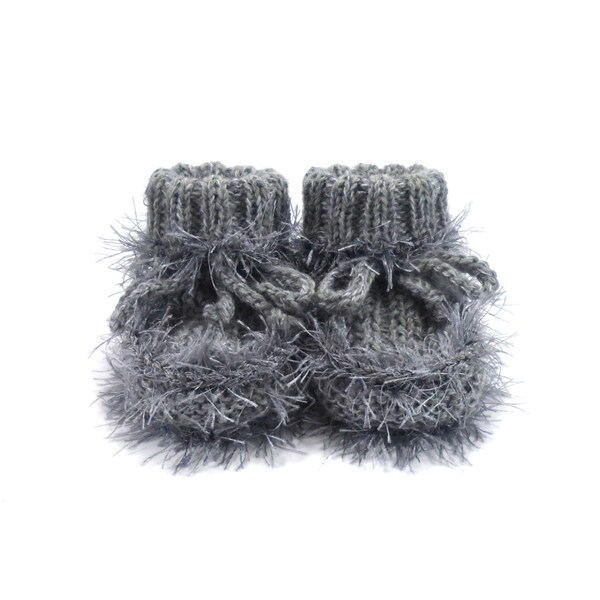 Hand Knitted Baby Booties - Gray, 0 - 6 months