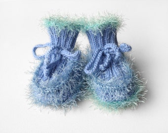 Hand Knitted Baby Booties - Light Blue, 6 - 9 months