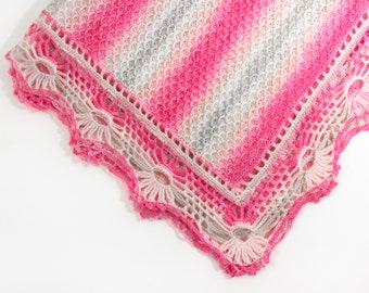 Knitted Baby Blanket Pink Gray Lacy Crochet Baby Blanket Afghan Lap Blanket Shower Gift Housewarming Gift New Mom Gift Silk Soft Throw