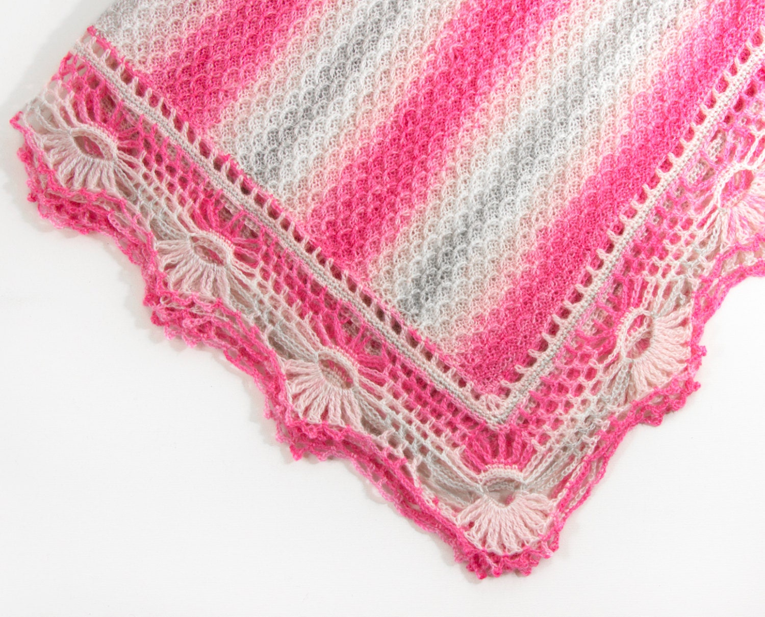 Knitted Baby Blanket Pink Gray Lacy Crochet Baby Blanket Etsy