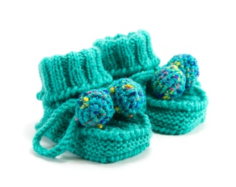 Knitted Baby Booties - Aqua Green, 0 - 3 months