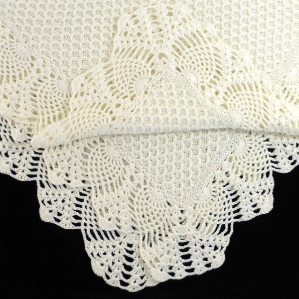 Knitted Baby Blanket, Lacy Crochet Baby Blanket, Milk White, White Christening Blanket, Baby Shower Gift, New Mom Gift, Merino Wool Blanket