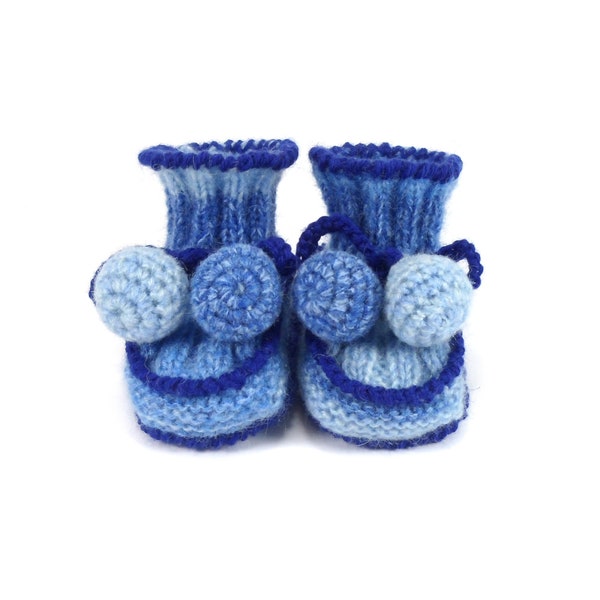 Knitted Baby Booties - Blue, 0 - 3 months