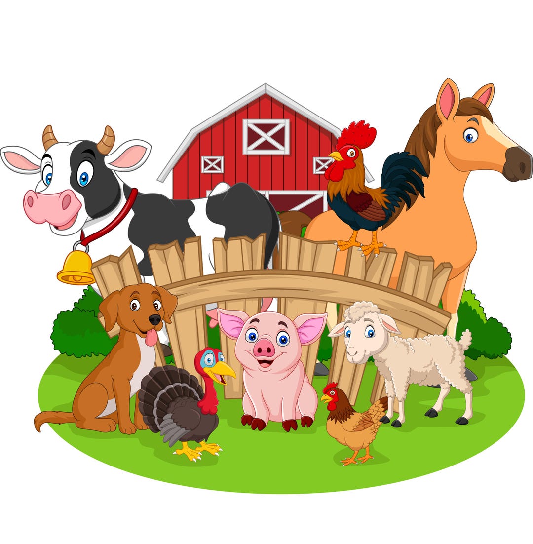 Farm Animals PNG Bundle Cute Barnyard Clipart Cow, Pig, Horse & Chicken ...