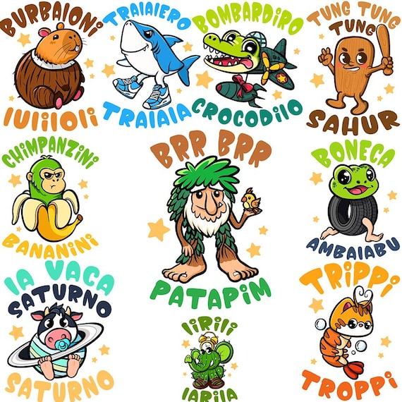 Italian Brainrot Meme PNG Bundle | Funny Meme Characters Clipart | Digital Download