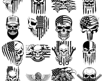 USA Flag Skull PNG Bundle: Patriotic Clipart for Cricut, Silhouette, Sublimation (Digital Download
