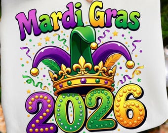 Mardi Gras 2026 PNG / Jester Carnival Design / Buon Mardi Gras / Martedì Grasso / Grafica a sublimazione di New Orleans / Download digitale