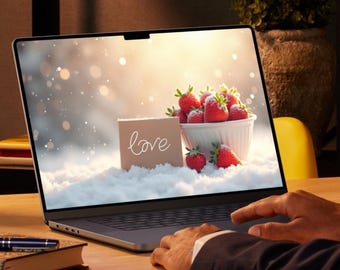 Truskawkowa miłość – kreskówka | Tapeta na pulpit 4K na przytulne zimowe poranki
