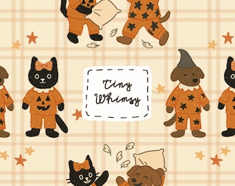 Halloween Cat Dog Plaid Pattern: Seamless Digital Paper (PNG, JPEG)