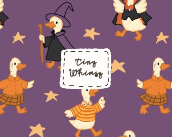 Lila Gänse-Halloween-Muster, süße Enten-nahtlose digitale Papier, gruselige nahtlose Datei, nahtlose Vampir- & Zaubergans-Datei, handgezeichnet