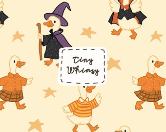 Halloween-Ente-nahtloses Muster, niedliches Gans-Hexe-Vampir-Digital-Papier, Hand gezeichnetes Fall-Tier-Gewebe-Design, gruselige Kinder nahtloses Muster