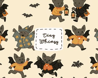 Halloween Bats Digital Paper, Cute Hand Drawn Seamless File, Whimsical Flying Bat Design, Bat Seamless Pattern, Whimsy Spooky Digital Paper