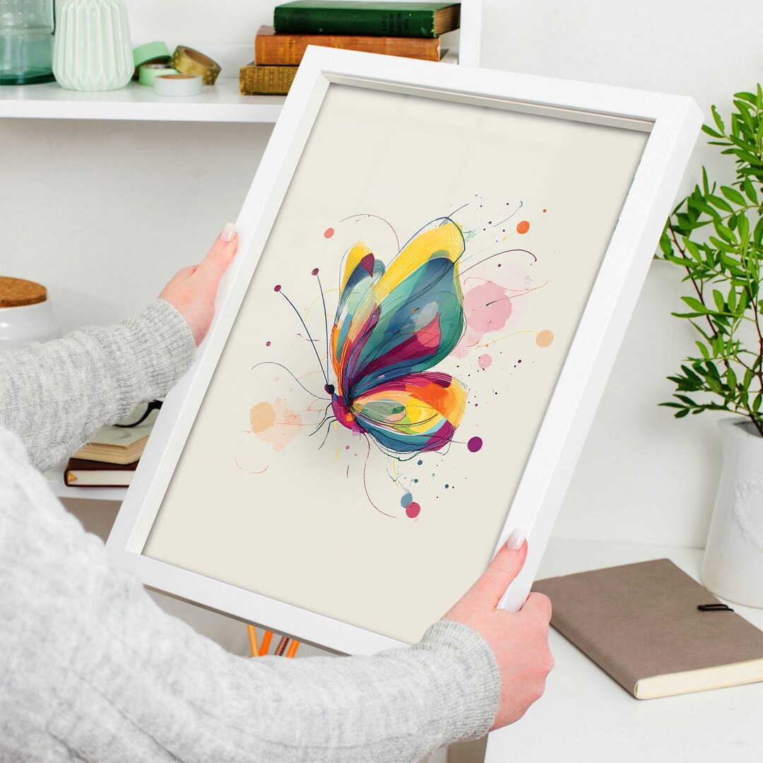 Abstract Watercolor Butterfly Wall Art, Colorful Insect Print, Rainbow ...