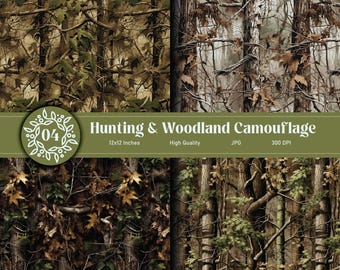 4 Camouflage Seamless Patterns | Hunting & Woodland Camo | Digital Download