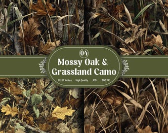 Camuflaje de roble musgoso y pastizales: 4 patrones sin costuras, 30 x 30 cm, JPG, CMYK (descarga digital)