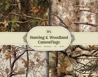 Woodland Camouflage Seamless Pattern Pack | Hunting Camo Digital Papers | Forest Background Textures | JPG Download