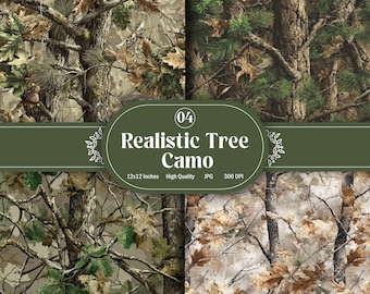 4 Realistic Tree Camouflage Patterns – JPG – 12x12 Inches – CMYK (Digital Download)