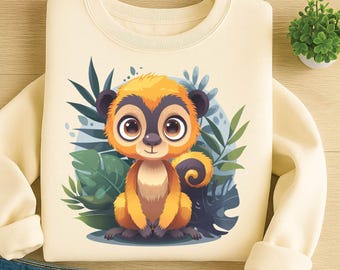 Cute Squirrel Monkey PNG, Cartoon Animal Illustration (Digital Download)