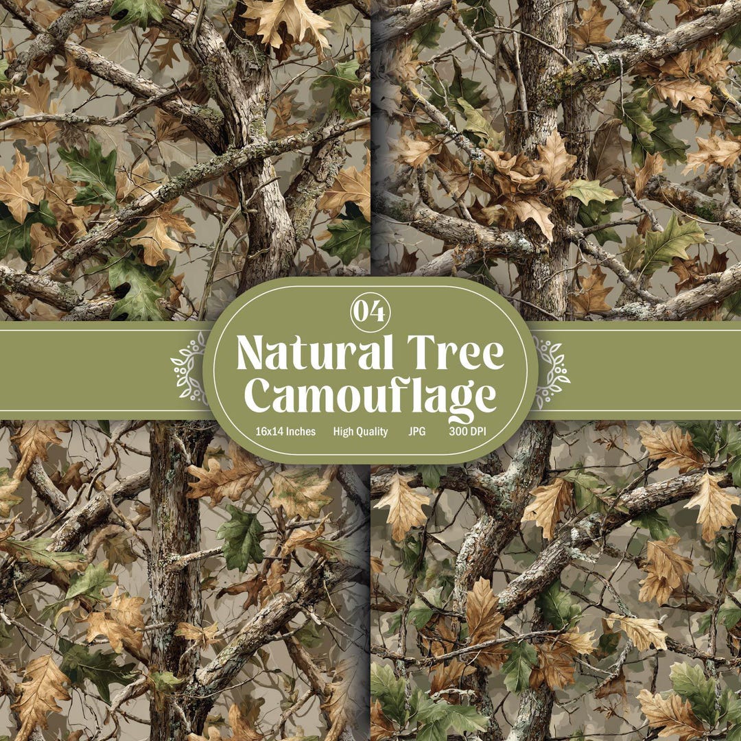Natural Tree Camo – 4 Seamless Patterns – 16×14 Inches JPG – CMYK ...