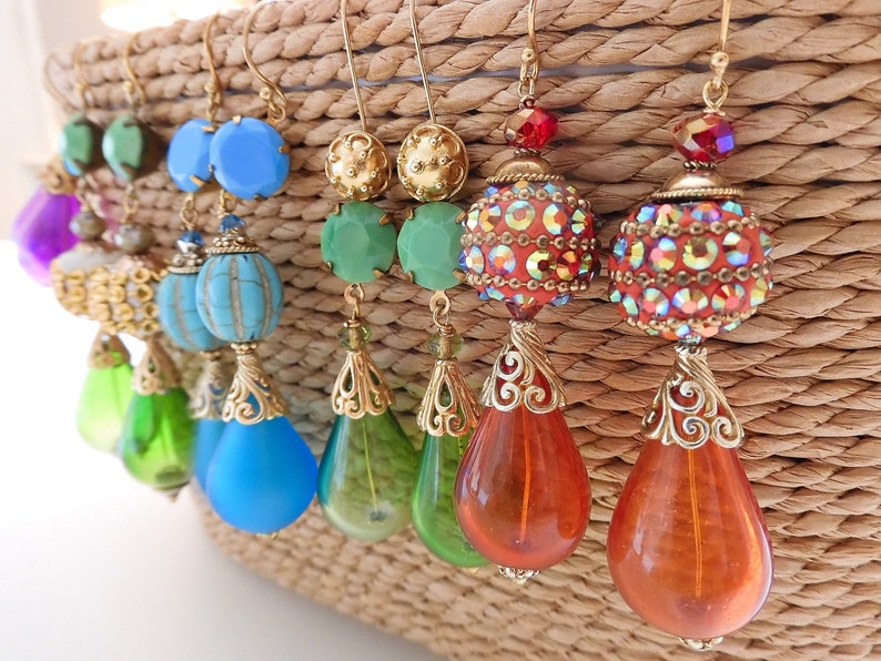 HOLLOW LAMPWORK TEARDROP Earrings Green Melon