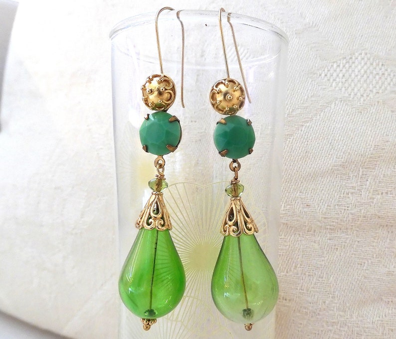 HOLLOW LAMPWORK TEARDROP Earrings Green Melon