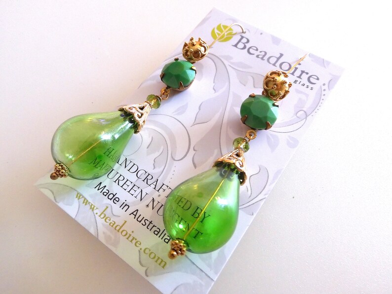 HOLLOW LAMPWORK TEARDROP Earrings Green Melon