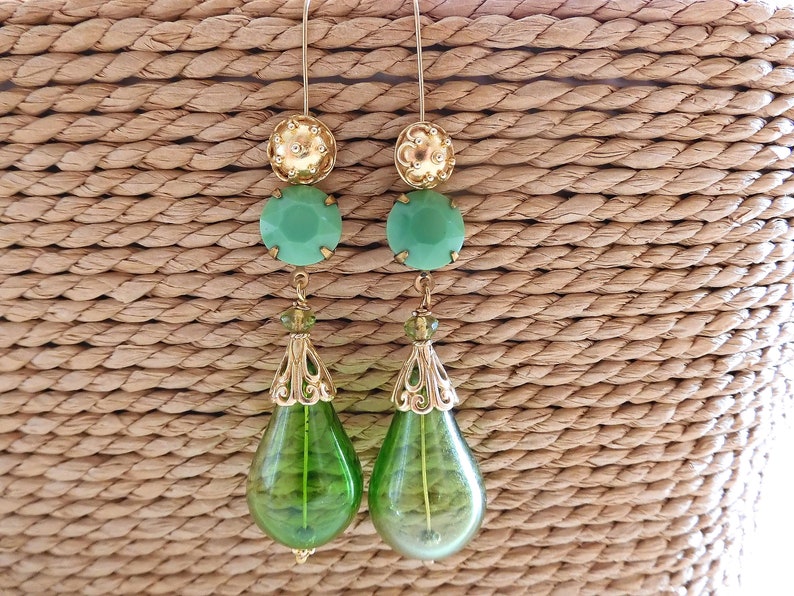 HOLLOW LAMPWORK TEARDROP Earrings Green Melon