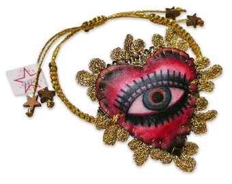 B612 * sacred heart * eye * embroidered * knotted * bracelet