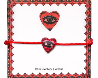 B612 evil eye hear bracelet *embroidered* talisman * handmade in Athens *