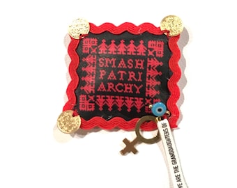 B612 - Smash Patriarchy -We Are The Granddaughters Of Τhe Witches You Couldnt Burn -talisman brooch ,black /red