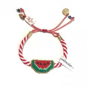 Βραχιολάκι του Μάρτη , καρπούζι / hand embroidered cross stitch watermelon symbol bracelet Διατίθεται με λεπτό ή χοντρό κορδόνι zdjęcie 3