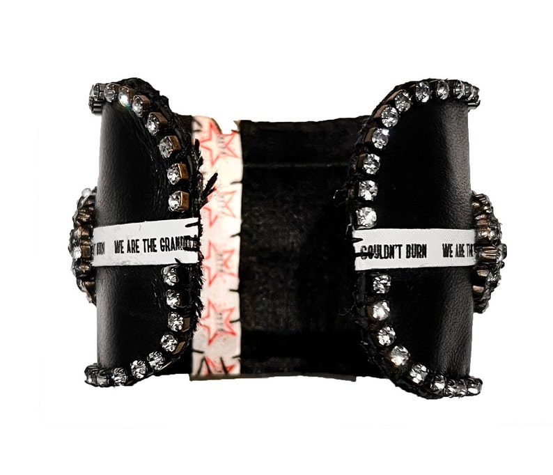 B612 Leather hand stitched cuff with swarovski crystals and rhinestones We Are The Granddaughters Of he Witches You Couldnt Burn image 3