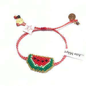 Βραχιολάκι του Μάρτη , καρπούζι / hand embroidered cross stitch watermelon symbol bracelet Διατίθεται με λεπτό ή χοντρό κορδόνι zdjęcie 2