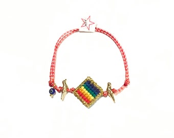 Βραχιόλι του Μάρτη ουράνιο τόξο - Rainbow hand embroidered bracelet