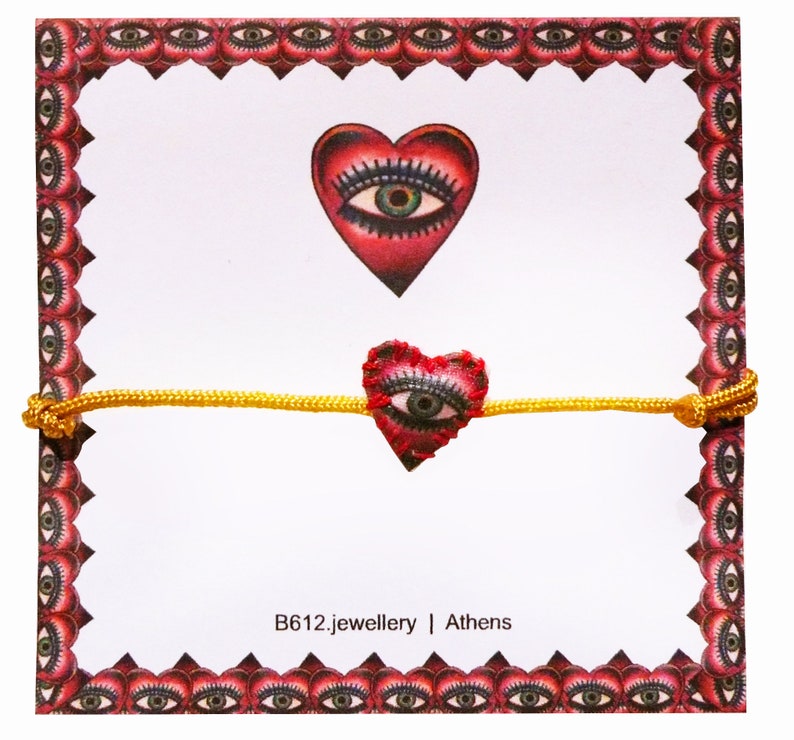 B612 evil eye hear bracelet embroidered talisman handmade in Athens image 2