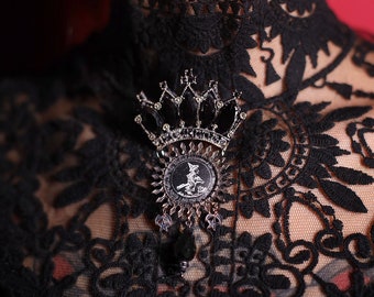 B612 * black rhodium plated brass crown brooch with crystals*We Are The Granddaughters Of he Witches You Couldnt Burn*