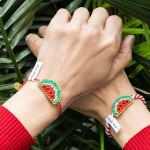 Βραχιολάκι του Μάρτη , καρπούζι / hand embroidered cross stitch watermelon symbol bracelet Διατίθεται με λεπτό ή χοντρό κορδόνι zdjęcie 1