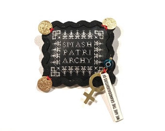 B612 - Smash Patriarchy -We Are The Granddaughters Of Τhe Witches You Couldnt Burn -talisman brooch ,black /white