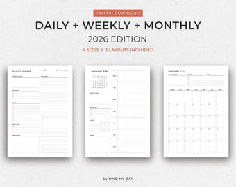 2026 Planner Bundle Printable | Minimalist Daily Weekly Monthly PDF Templates | A4 A5 Letter | Instant Download