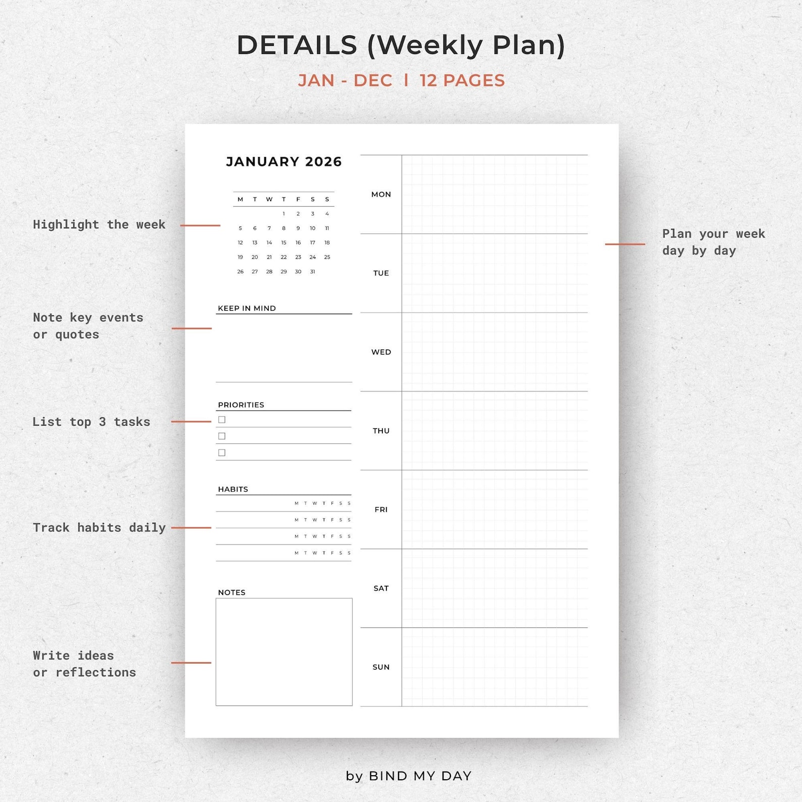 2026 Planner Bundle Printable | Minimalist Daily Weekly Monthly PDF ...